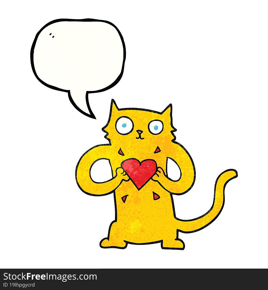 Speech Bubble Textured Cartoon Cat With Love Heart