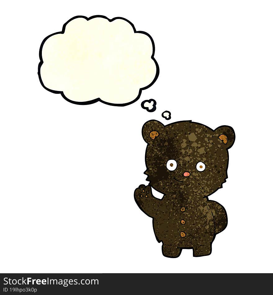 Cartoon Waving Black Bear Cub With Thought Bubble