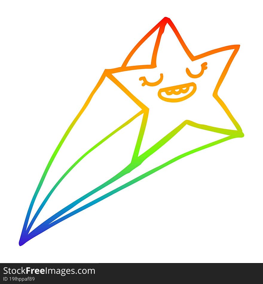 Rainbow Gradient Line Drawing Cartoon Shooting Star