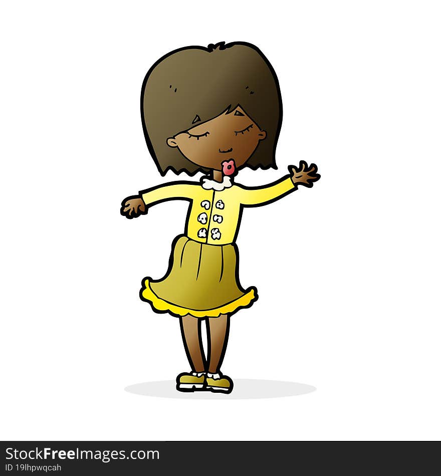 cartoon waving woman