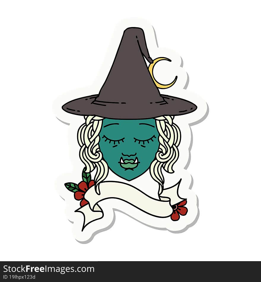 sticker of a half orc witch character face. sticker of a half orc witch character face