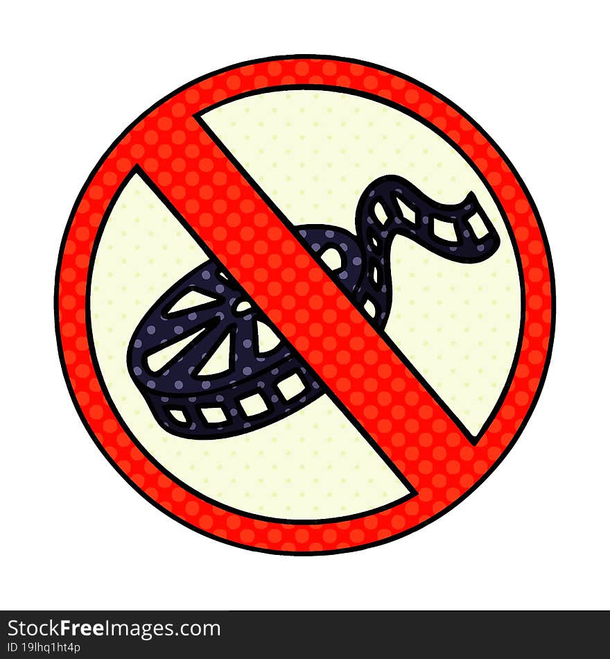 comic book style cartoon of a no movies allowed sign