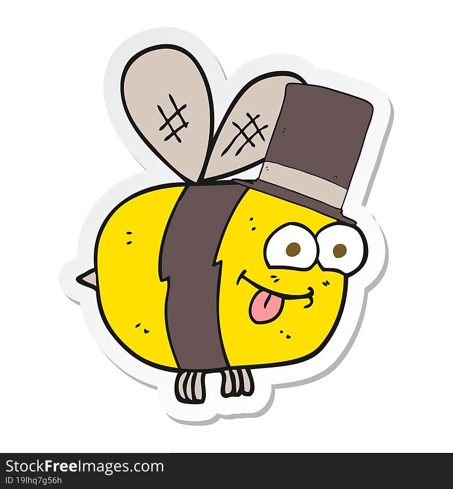 sticker of a cartoon bee wearing hat