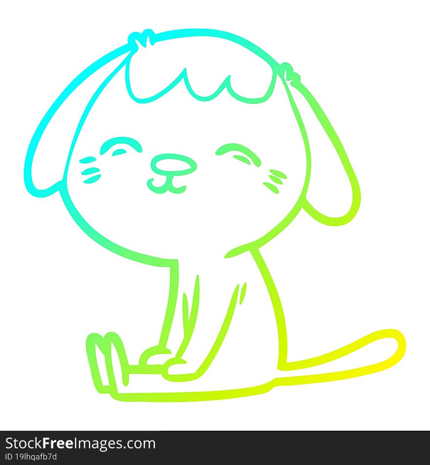 Cold Gradient Line Drawing Happy Cartoon Dog Sitting