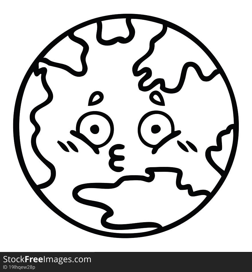 line drawing cartoon planet earth