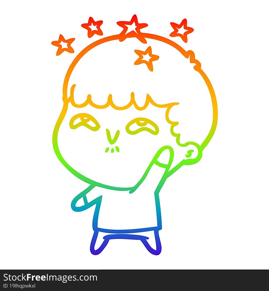 rainbow gradient line drawing of a cartoon amazed boy