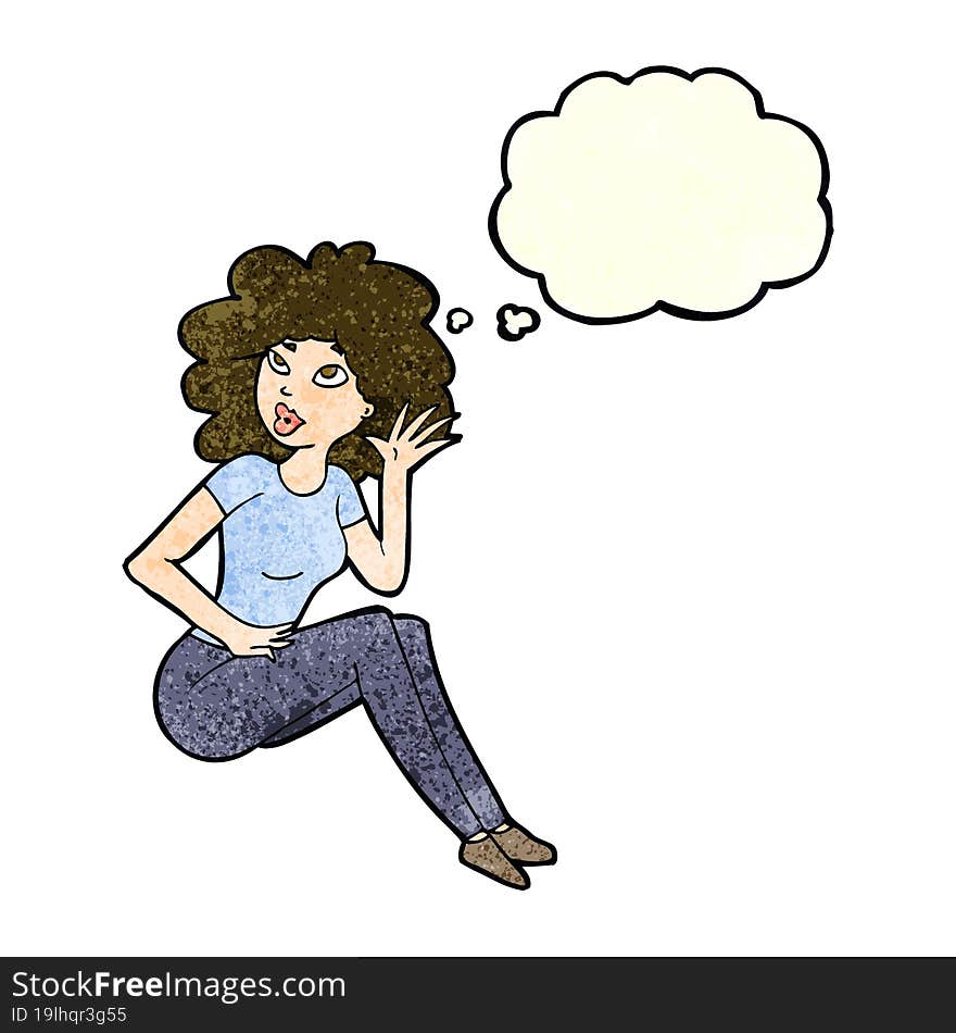 cartoon woman listening with thought bubble