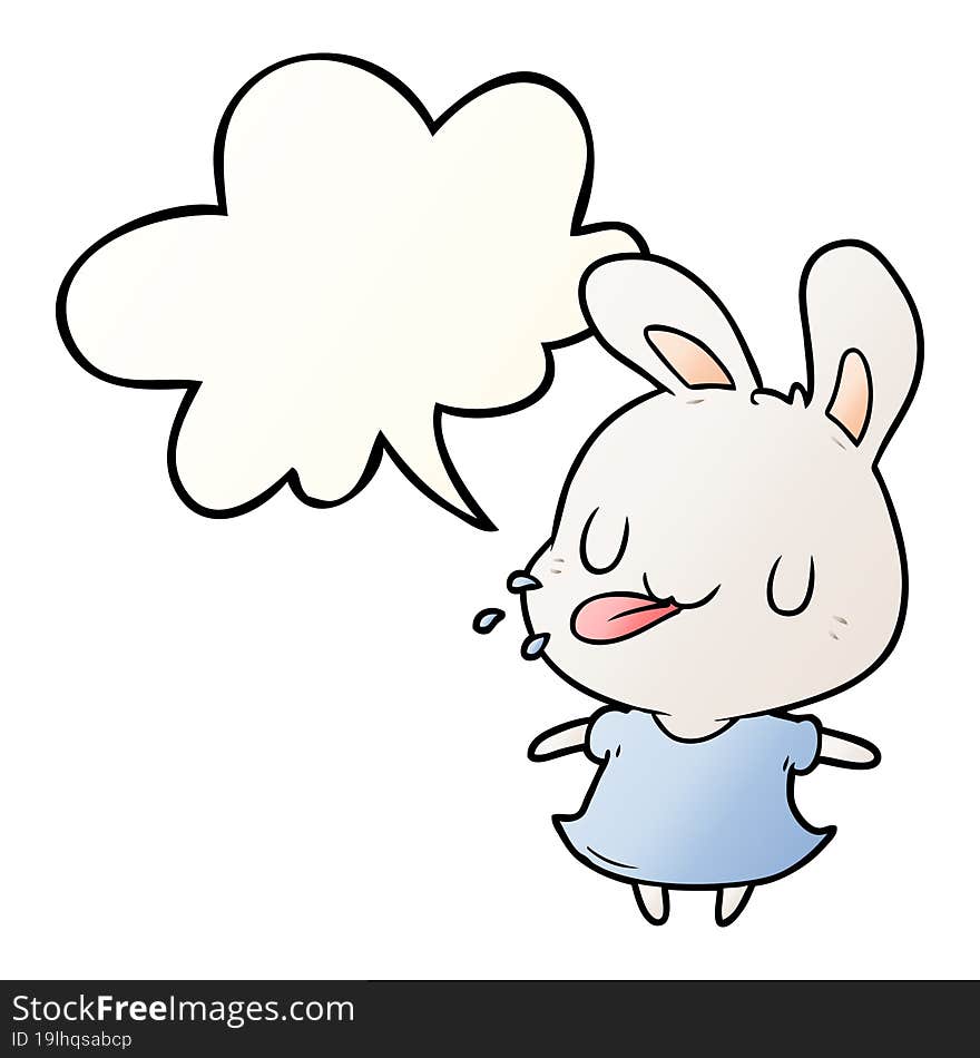 cute cartoon rabbit blowing raspberry with speech bubble in smooth gradient style