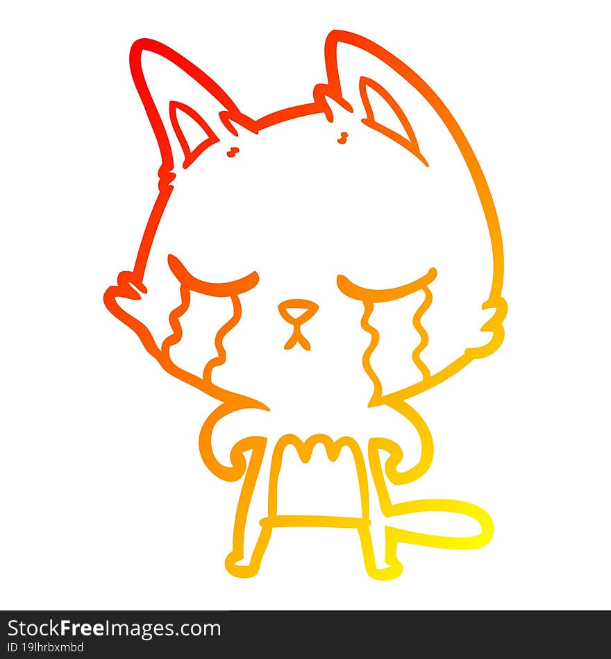 warm gradient line drawing of a crying cartoon cat