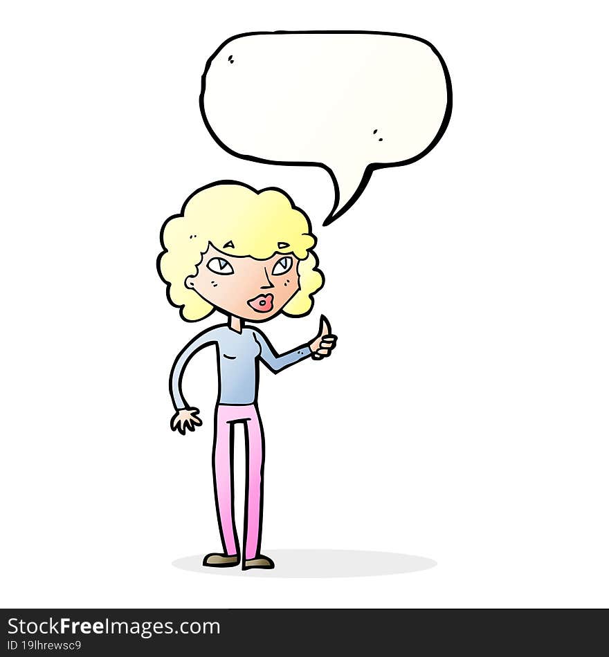 cartoon woman giving thumbs up symbol with speech bubble