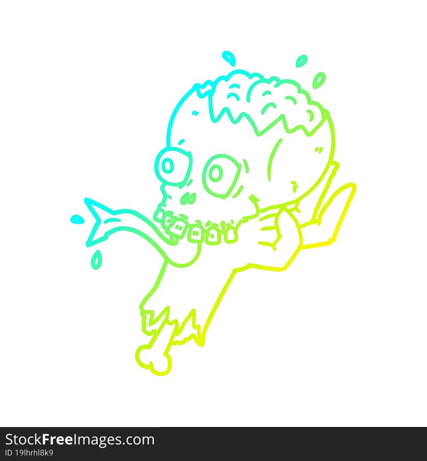 Cold Gradient Line Drawing Cartoon Halloween Skull In Zombie Hand