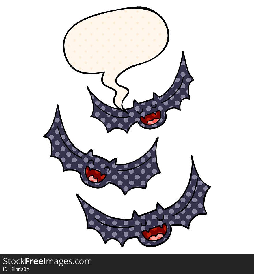 cartoon vampire bats and speech bubble in comic book style