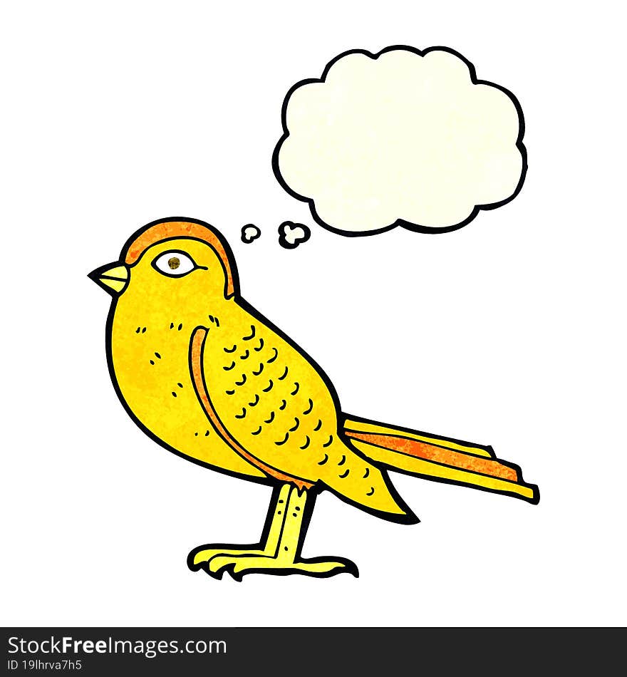 cartoon garden bird with thought bubble