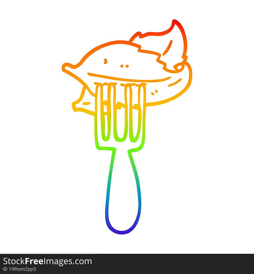 rainbow gradient line drawing cartoon salad leaves on fork