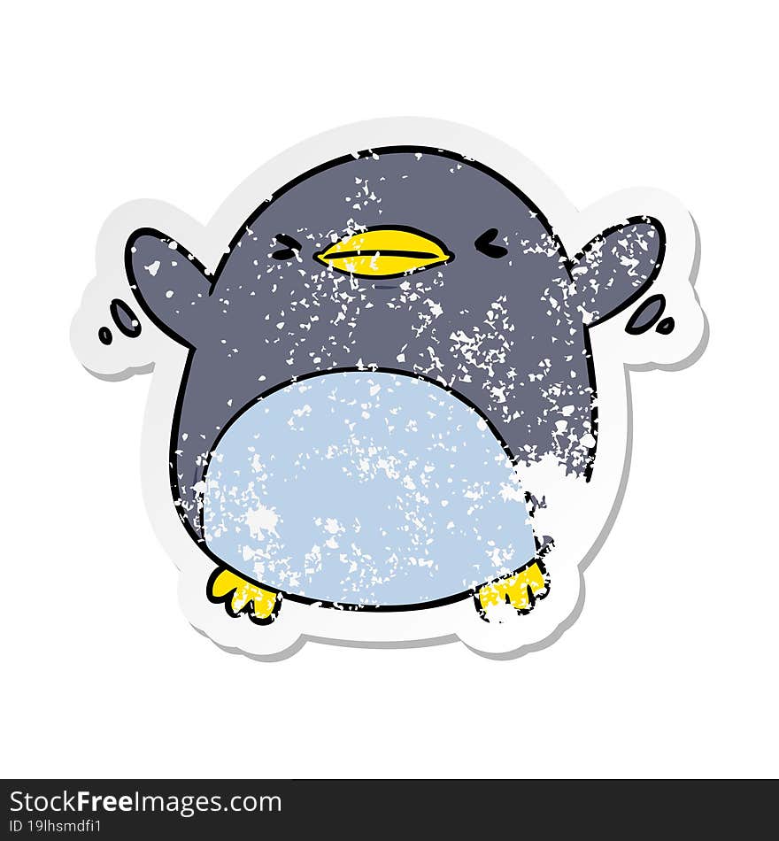 distressed sticker of a cute cartoon flapping penguin