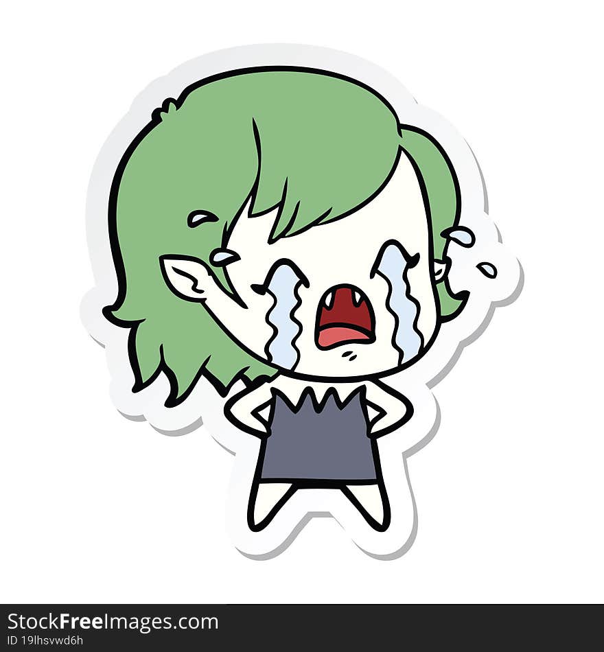 sticker of a cartoon crying vampire girl