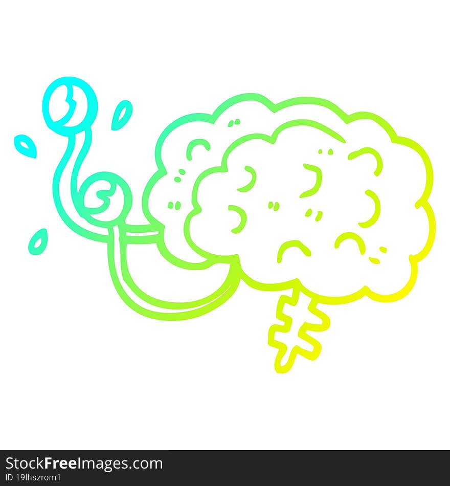 Cold Gradient Line Drawing Cartoon Monster Brain