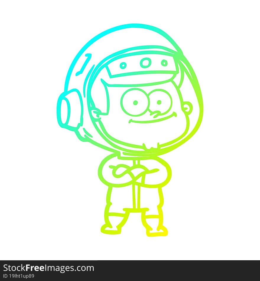 cold gradient line drawing of a happy astronaut cartoon