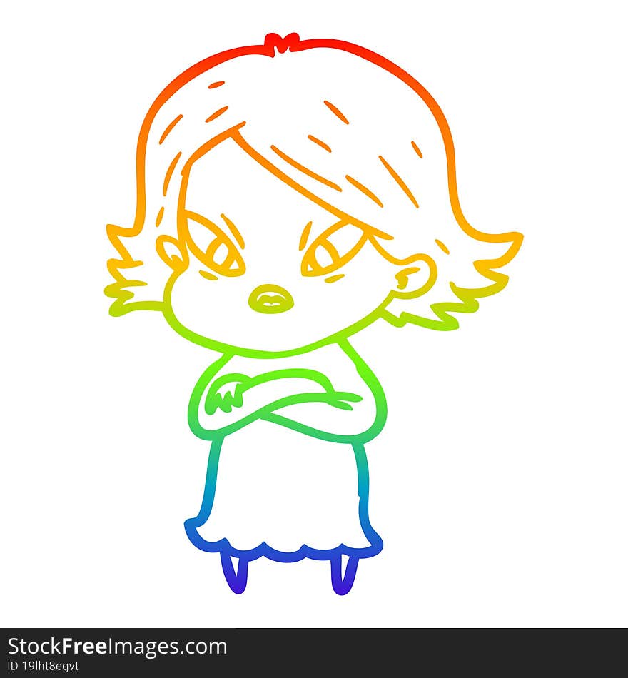 rainbow gradient line drawing cartoon stressed woman