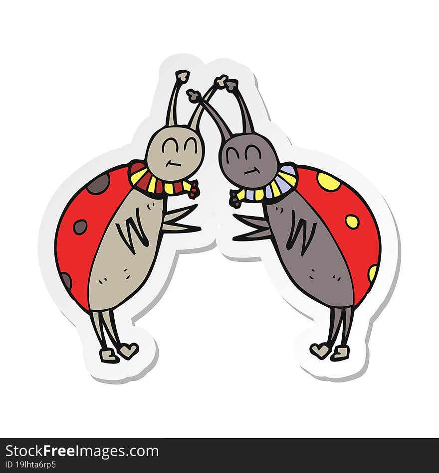 sticker of a cartoon ladybugs greeting