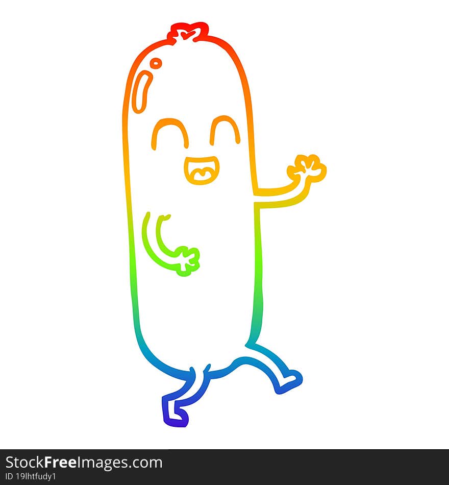 rainbow gradient line drawing cartoon dancing sausage