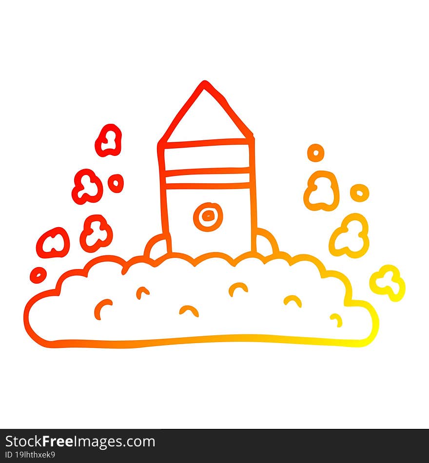 Warm Gradient Line Drawing Cartoon Rocket Launching