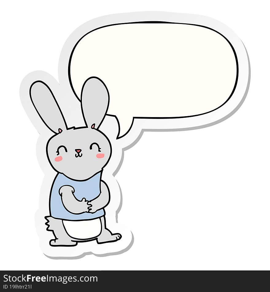 cute cartoon rabbit and speech bubble sticker