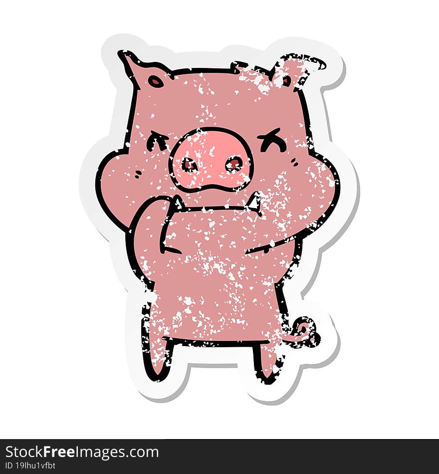 distressed sticker of a angry cartoon pig