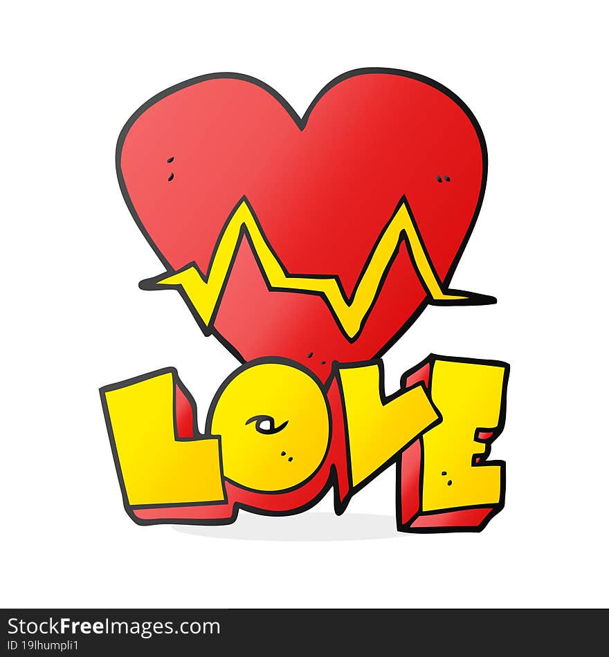 cartoon heart rate pulse love symbol