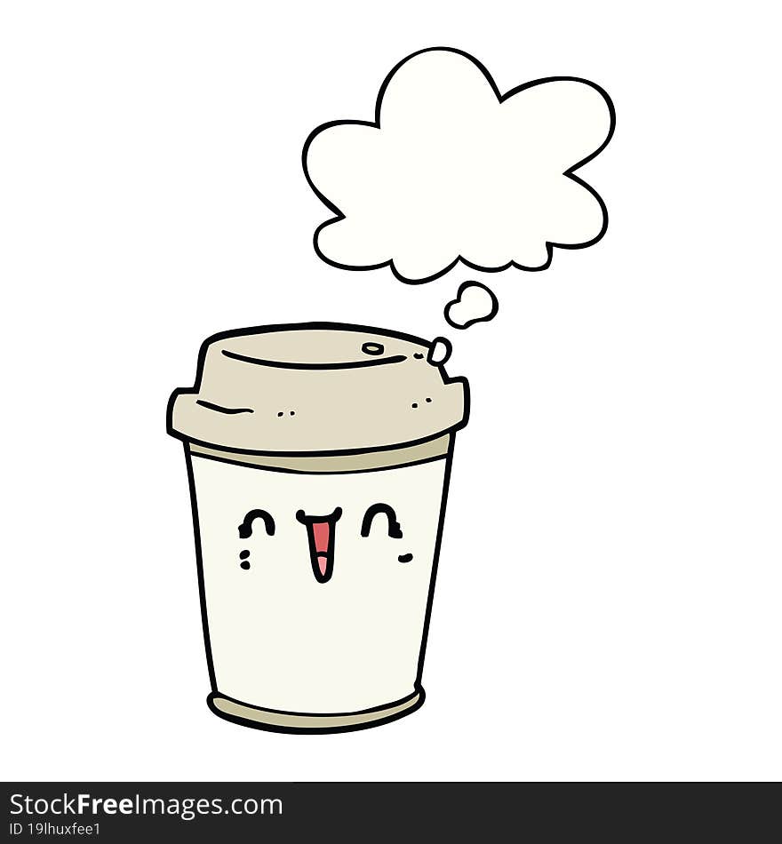 cartoon take out coffee with thought bubble. cartoon take out coffee with thought bubble