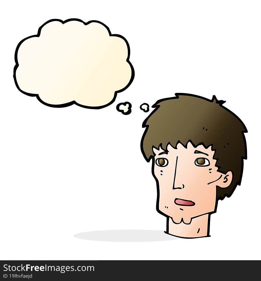 cartoon worried man with thought bubble