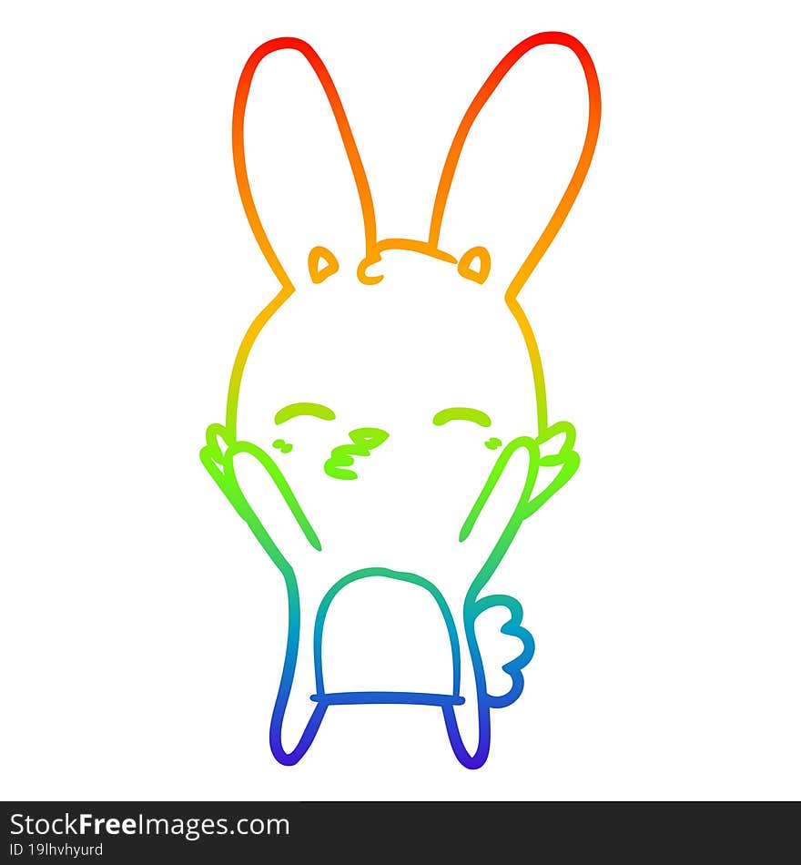 rainbow gradient line drawing curious bunny cartoon