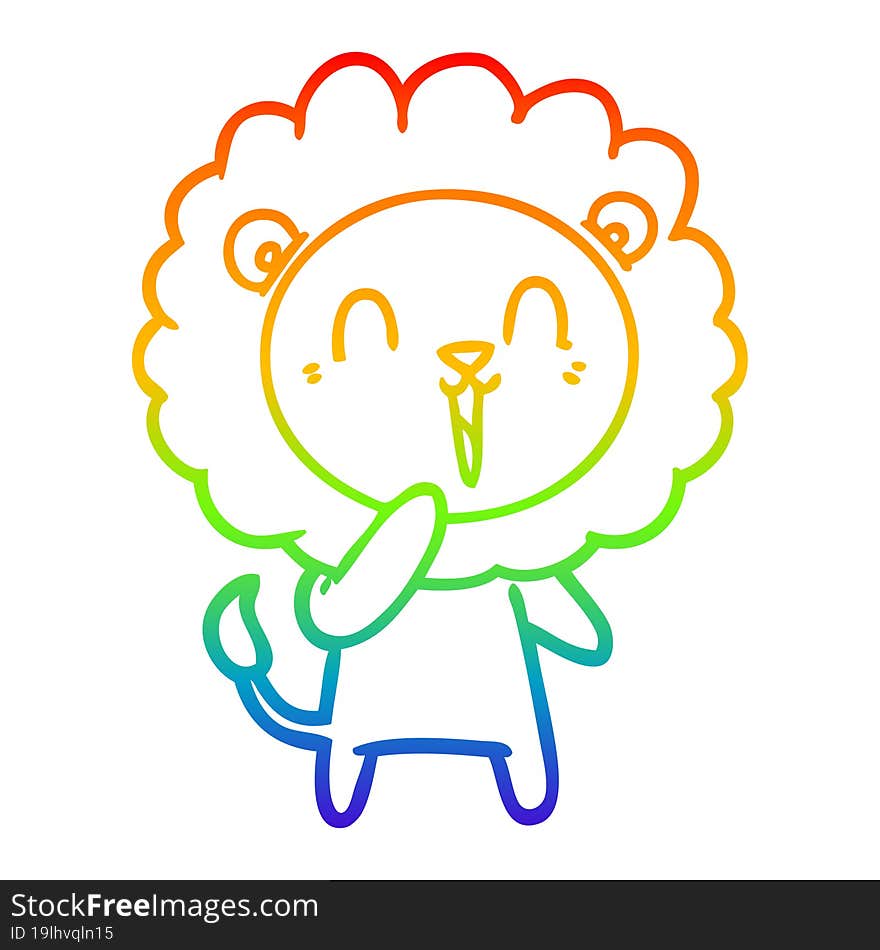 rainbow gradient line drawing of a laughing lion cartoon