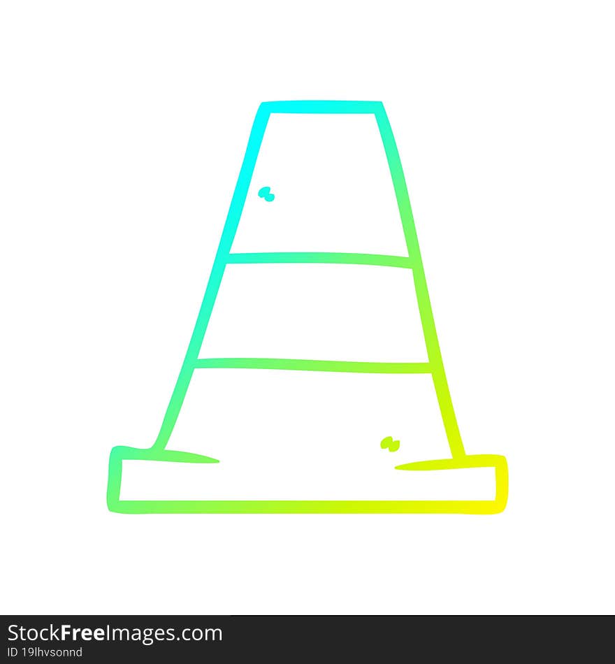 cold gradient line drawing cartoon road traffic cone