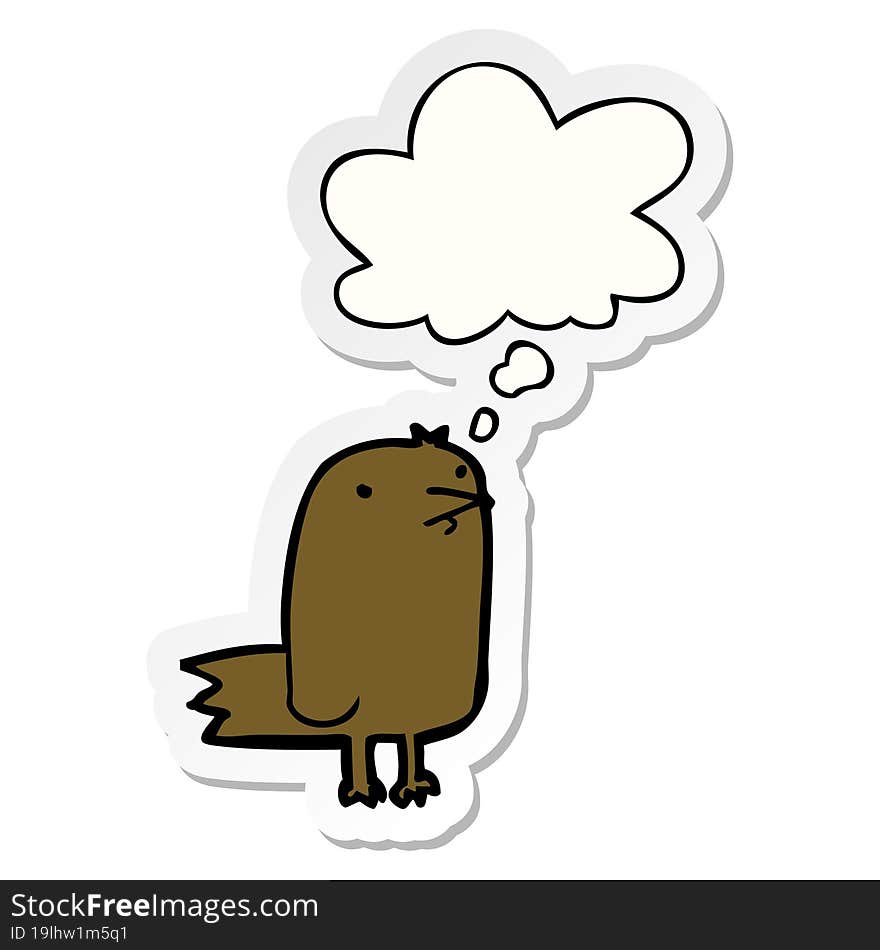 cartoon bird with thought bubble as a printed sticker