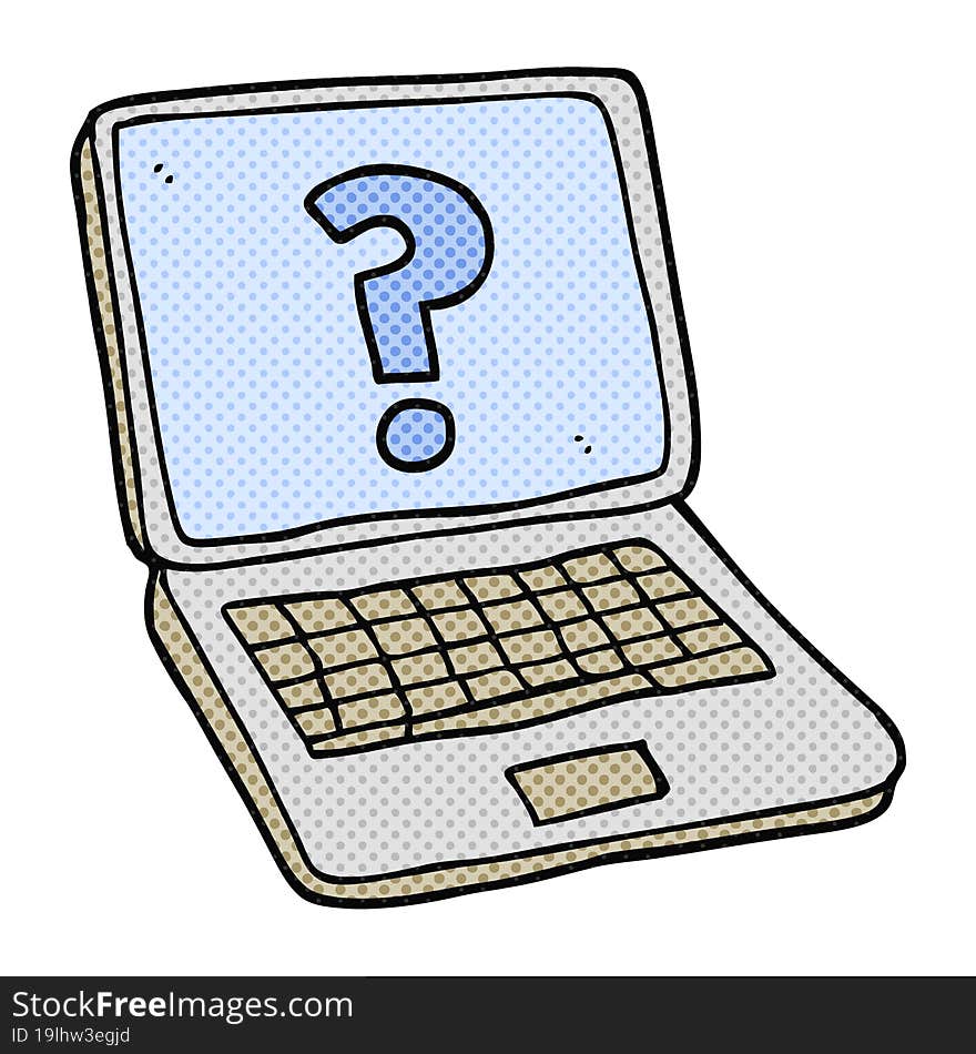 cartoon laptop computer with question mark