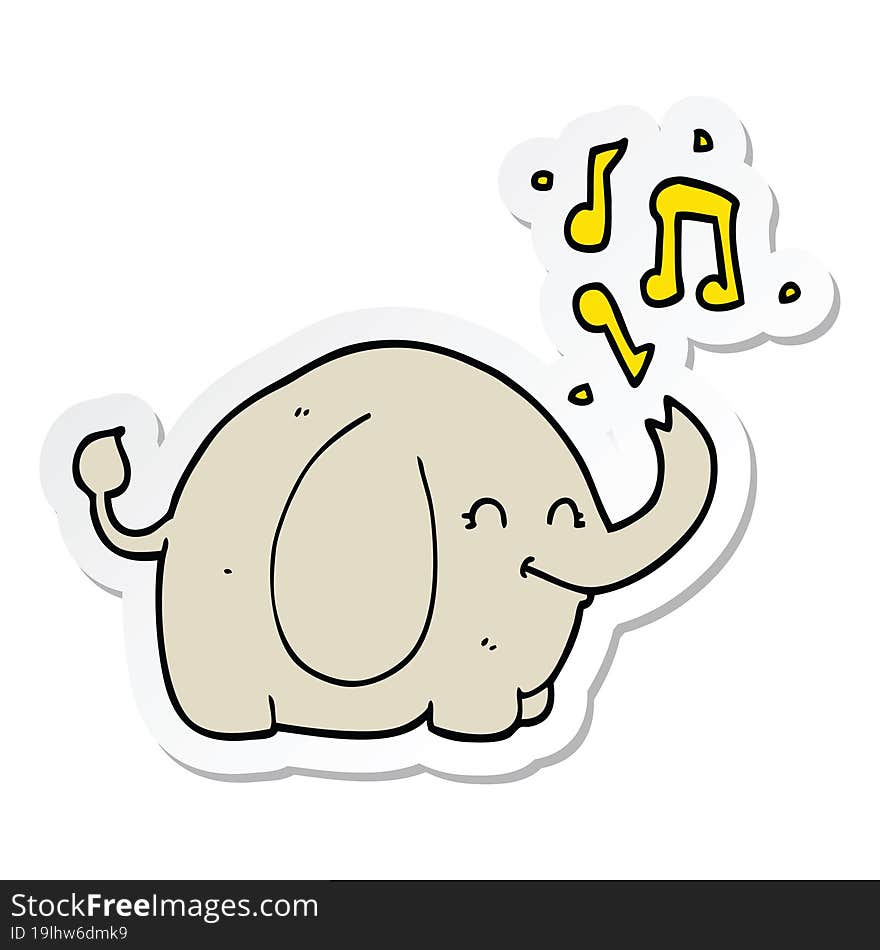 sticker of a cartoon trumpeting elephant