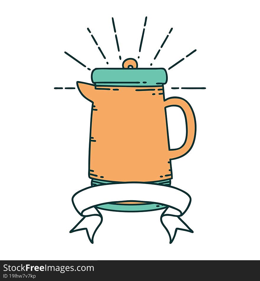 banner with tattoo style coffee pot