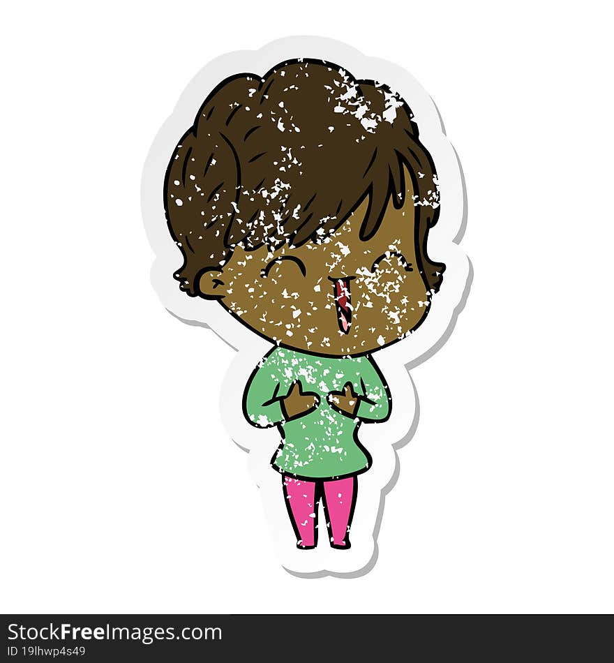 Distressed Sticker Of A Cartoon Laughing Woman