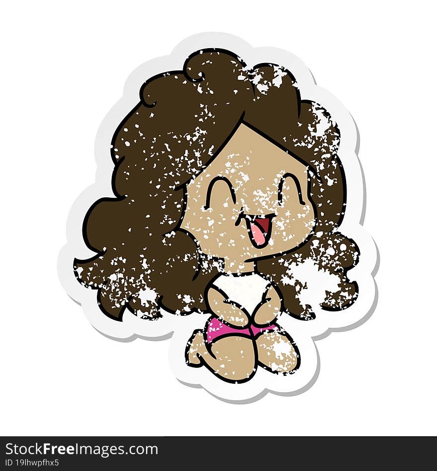 Distressed Sticker Cartoon Cute Kawaii Happy Girl