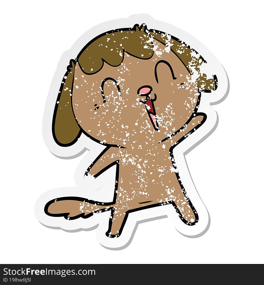 distressed sticker of a cute cartoon dog crying