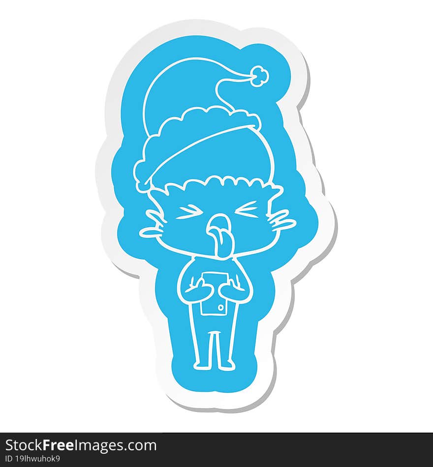 disgusted cartoon  sticker of a alien wearing santa hat