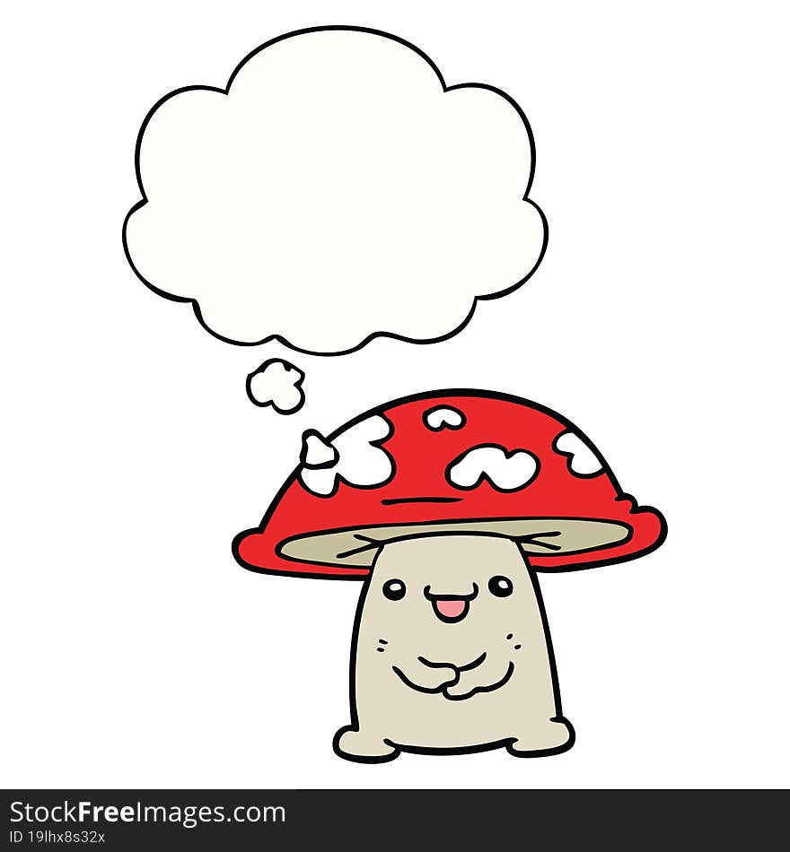 cartoon mushroom character with thought bubble