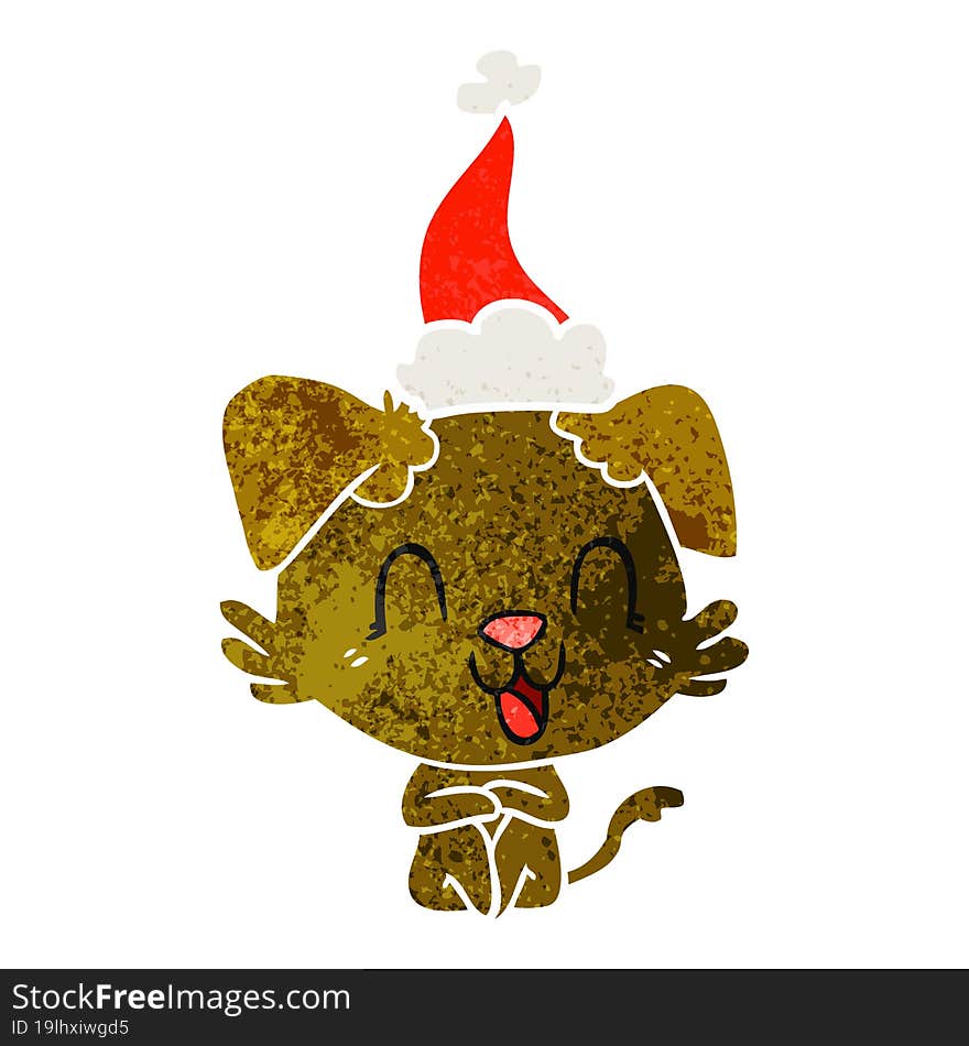 laughing retro cartoon of a dog wearing santa hat