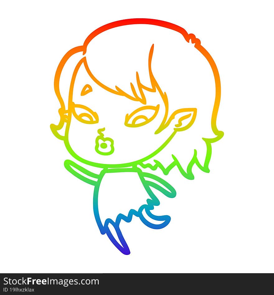 rainbow gradient line drawing cute cartoon vampire girl