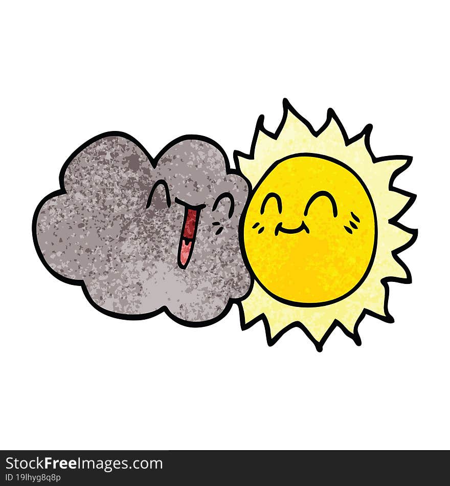 cartoon doodle happy sun and cloud