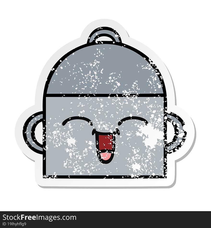 distressed sticker of a cute cartoon cooking pot