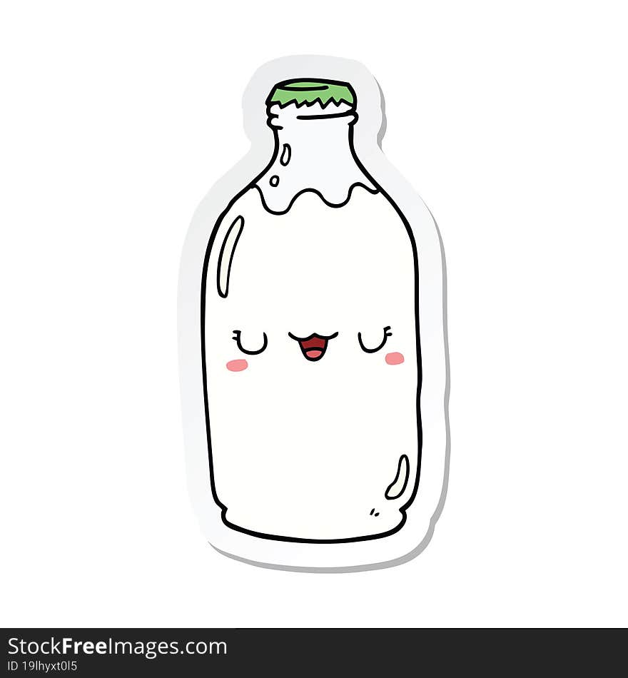 Sticker Of A Cute Cartoon Milk Bottle