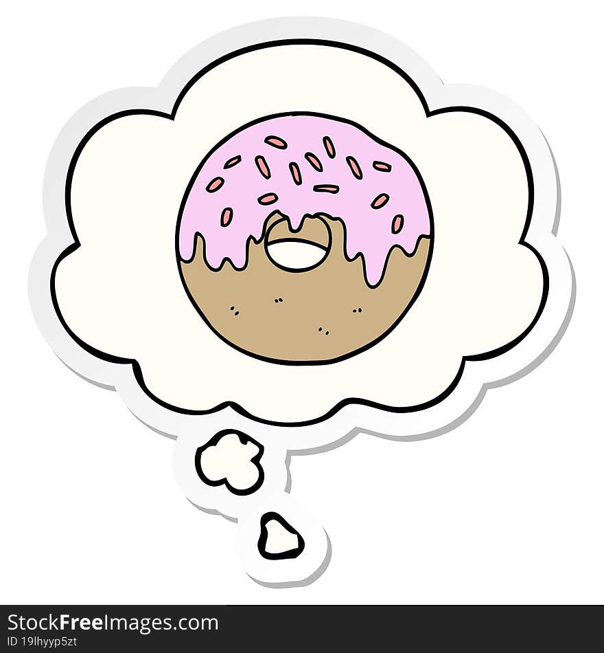 cartoon donut and thought bubble as a printed sticker