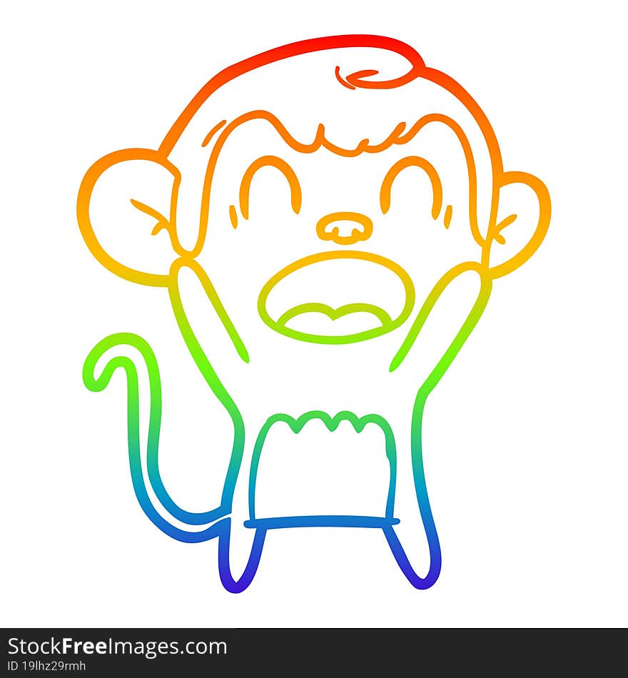 rainbow gradient line drawing shouting cartoon monkey